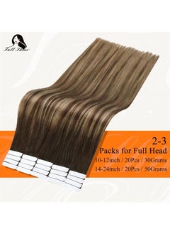 Fshine Full Shine Tape in Real Hair Extentions 20 Inch Remy Hair Extensions Balayage Ombre Hair Extensions Color 2 Fading to 3 And 27 Honey Blonde Glue in Hair Extensions Human Hair 50 Grams 20 Pcs  - Image 3