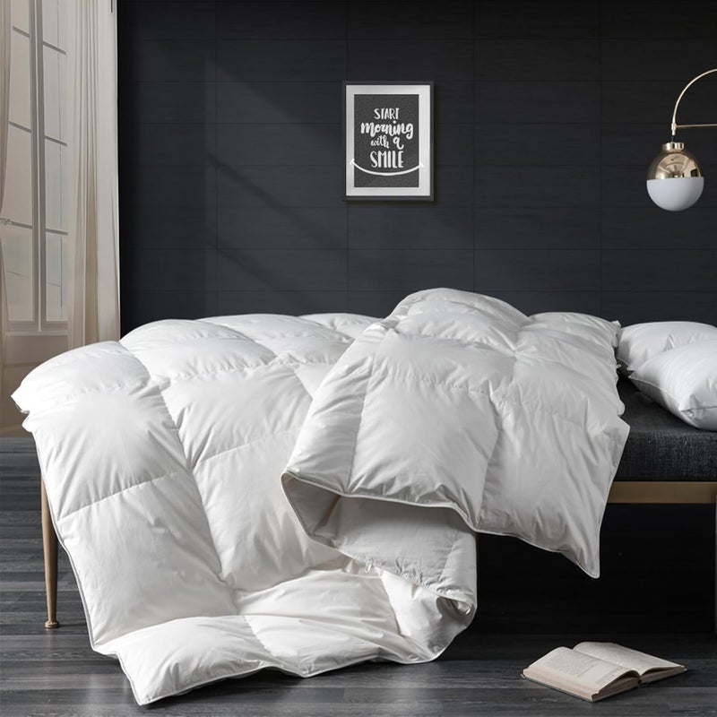 APSMILE Full Down Comforter, All Seasons Feather Duvet Insert with 100% Organic Cotton, High Fill-Power Medium Warm Hotel Comforter Insert, 82x86, Ivory White - Image 1