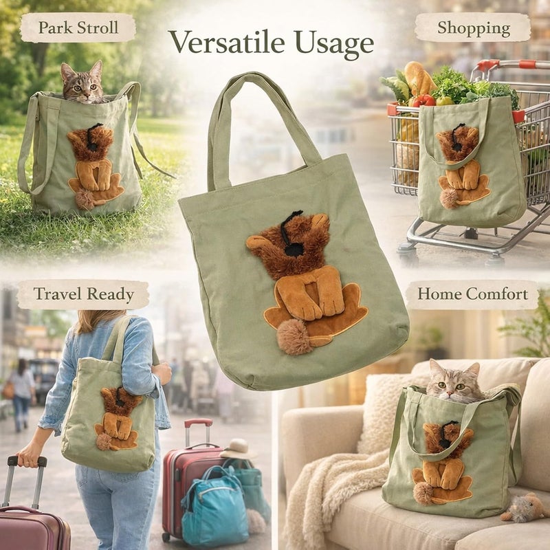 Pet Canvas Shoulder Bag, Breathable Adjustable Cat Carrier Bag, Light Green 44x40cm - Lightweight Portable Design, Escape Proof, Ideal for Travel and Camping (L) - Image 3