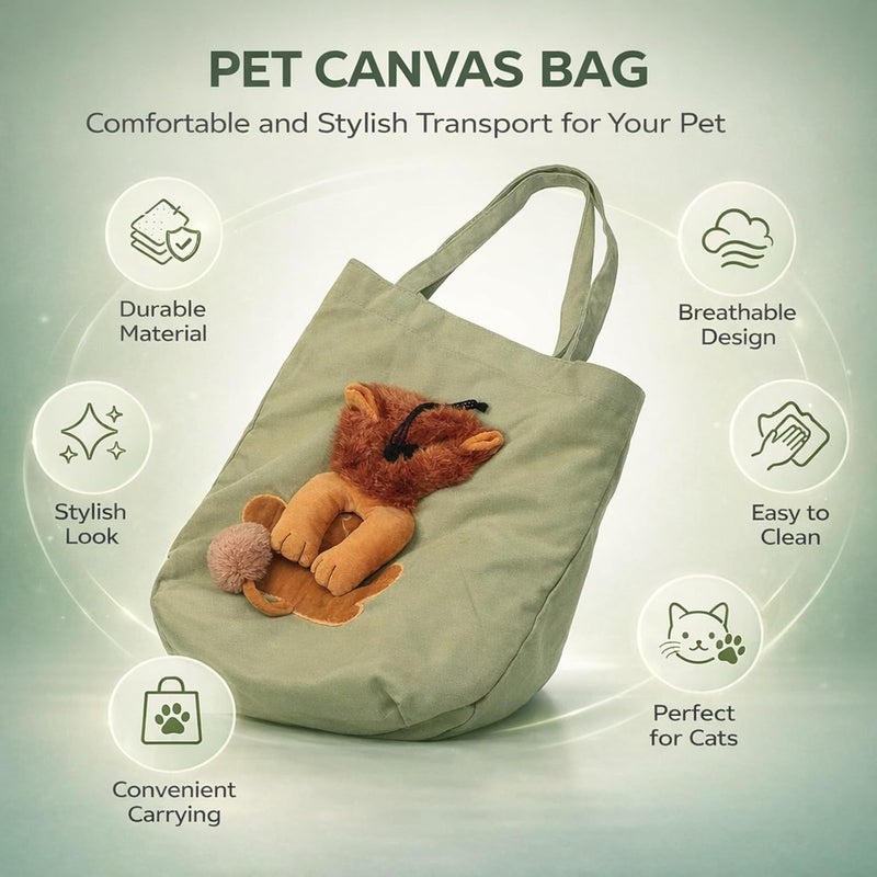 Pet Canvas Shoulder Bag, Breathable Adjustable Cat Carrier Bag, Light Green 44x40cm - Lightweight Portable Design, Escape Proof, Ideal for Travel and Camping (L) - Image 2