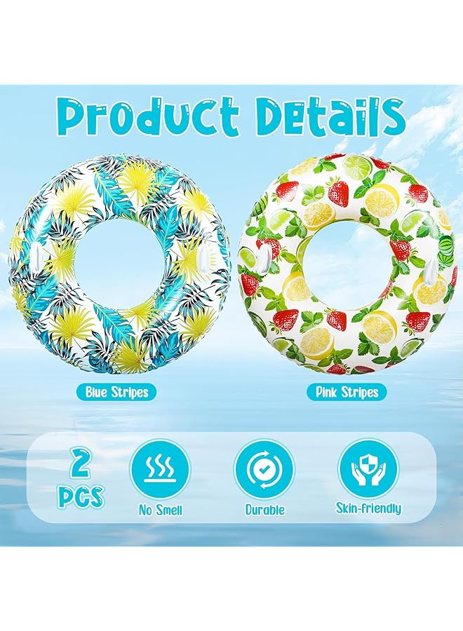 KASTWAVE 2 Pack Large Inflatable Pool Tubes With Handles 47 Inch Inflatable Pool Floats Swimming Pool Tubes For Adults Teens Pool Floaties Adult Size For Summer Pool Lounger Beach Party Supplies - Image 2