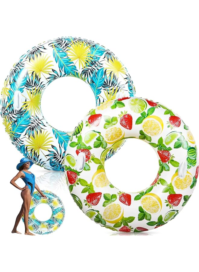 KASTWAVE 2 Pack Large Inflatable Pool Tubes With Handles 47 Inch Inflatable Pool Floats Swimming Pool Tubes For Adults Teens Pool Floaties Adult Size For Summer Pool Lounger Beach Party Supplies - Image 1