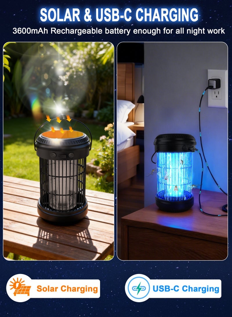 Solar-Powered Mosquito Killer lamp 20W Fly and Insect Killer UV Light Electric Bug Zapper,2000V Electric Mosquito Killer Fly Killer Wasp Killer with Removable Tray and Cleaning Brush for Home, Kitchen, Backyard, Camping - Image 3