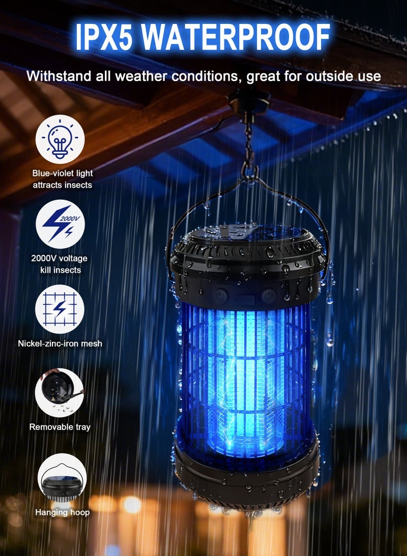 Solar-Powered Mosquito Killer lamp 20W Fly and Insect Killer UV Light Electric Bug Zapper,2000V Electric Mosquito Killer Fly Killer Wasp Killer with Removable Tray and Cleaning Brush for Home, Kitchen, Backyard, Camping - Image 4