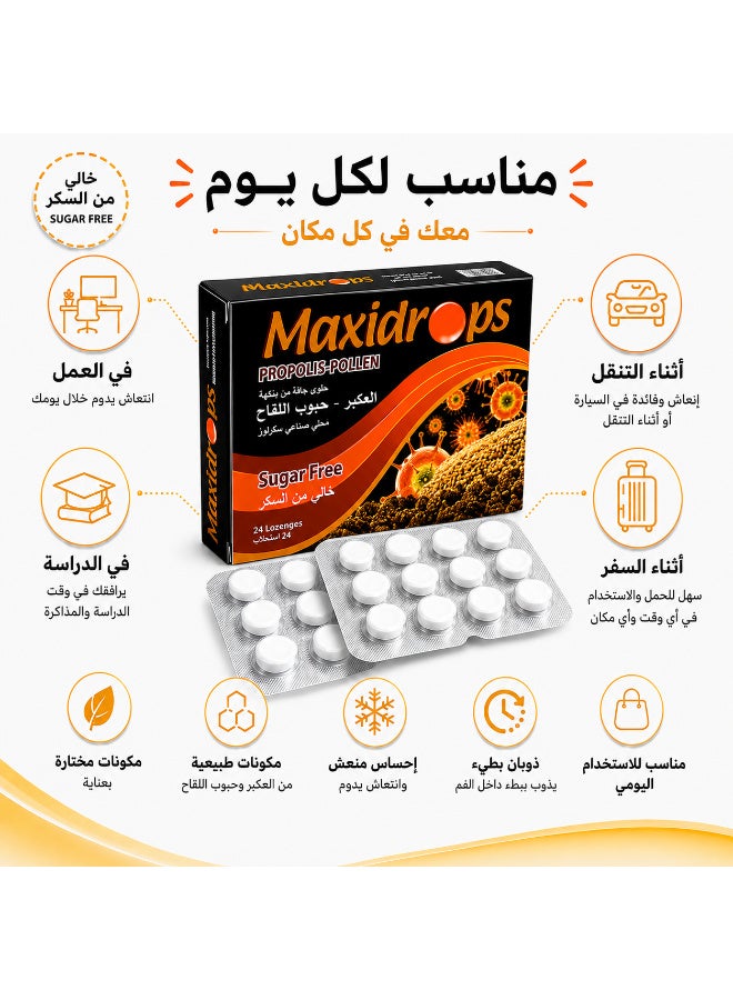 Maxidrops Propolis & Pollen Lozenges with Vitamin C & Peppermint Oil, Sugar-Free, Natural Honey & Lemon Flavor, 24 Lozenges - Image 5