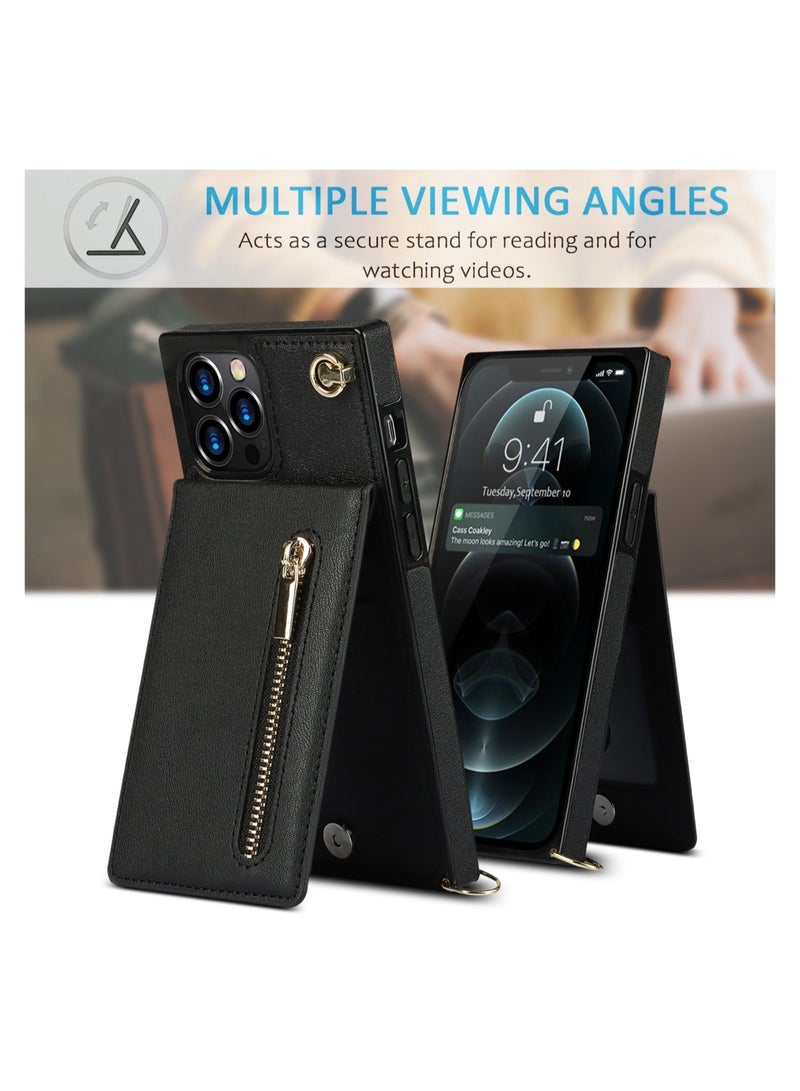 DUNISO Crossbody iPhone 14 Pro Max Case Wallet with Card Holder Flip Leather, iPhone 14 Pro Max Crossbody Case with Adjustable Removable Strap, Kickstand, Zipper Purse, Magnetic Clasp Protective Square Phone Case for Men and Women - Image 5