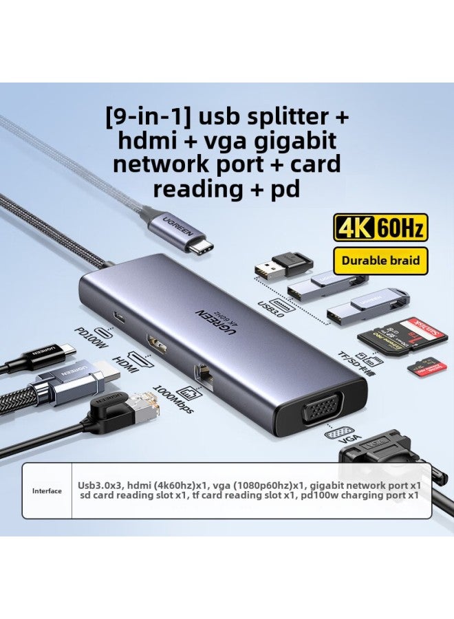 Green Union Type-C Extension Applicable To Apple MacBook Huawei Computer USB-C To HDMI/VGA 4K HD-Color:25360 [9-in-1] Usb3.0x3+hdmi60  - Image 1