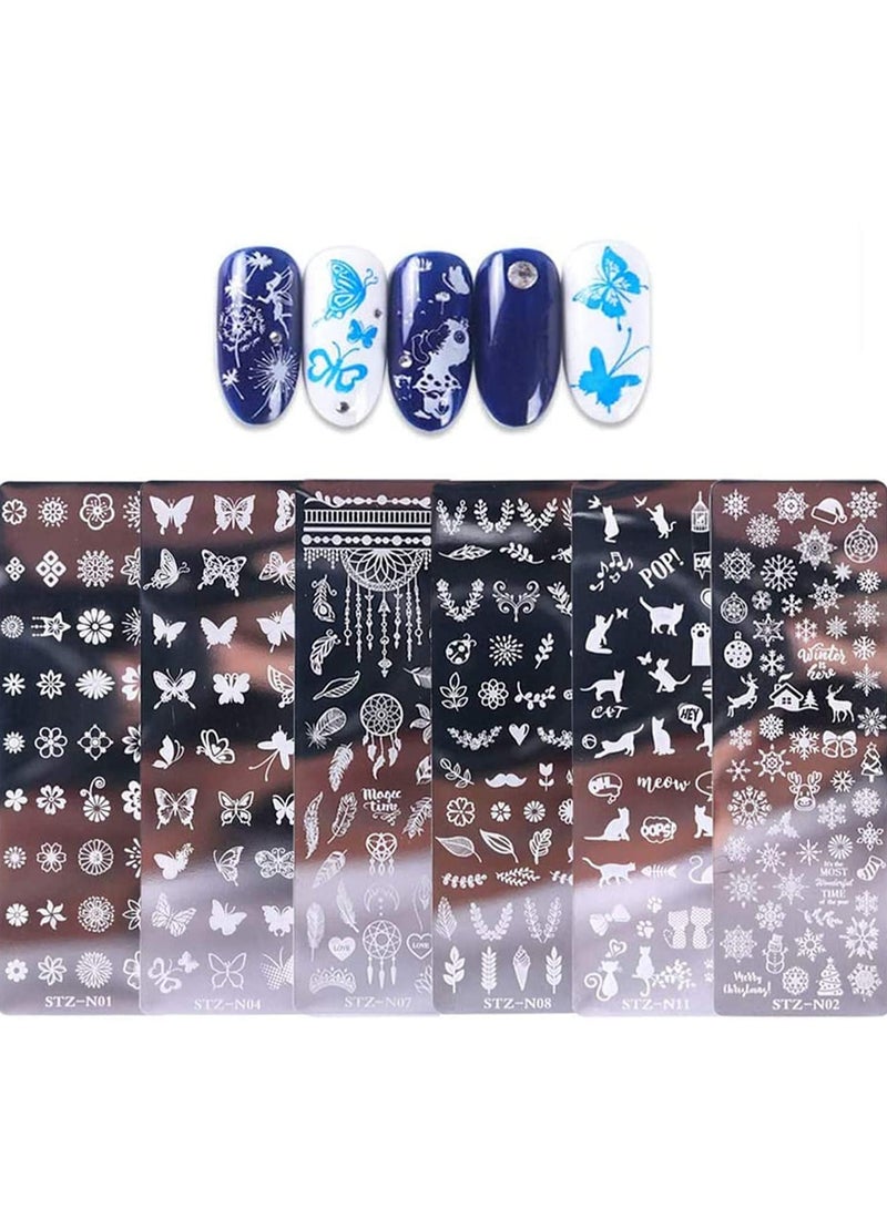 SYOSI Nail Art Stamping Templates Manicure Tool Kit 6Pcs Nail Stamping Plates Flower Animal Pattern Manicure Print Tools for DIY Nail Art Designs - Image 1