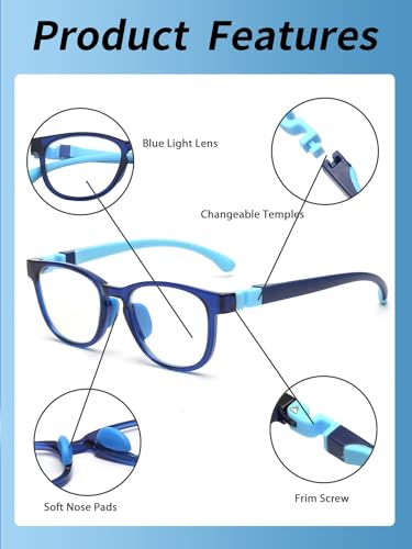 JM Kids Blue Light Glasses, Computer Gaming Grasses for Girls Boys Age 3-10, Anti Blue Ray TR90 Eyeglasses Blue Square Style - Image 3