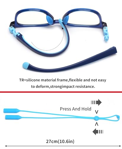 JM Kids Blue Light Glasses, Computer Gaming Grasses for Girls Boys Age 3-10, Anti Blue Ray TR90 Eyeglasses Blue Square Style - Image 4