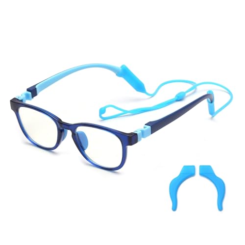 JM Kids Blue Light Glasses, Computer Gaming Grasses for Girls Boys Age 3-10, Anti Blue Ray TR90 Eyeglasses Blue Square Style - Image 1