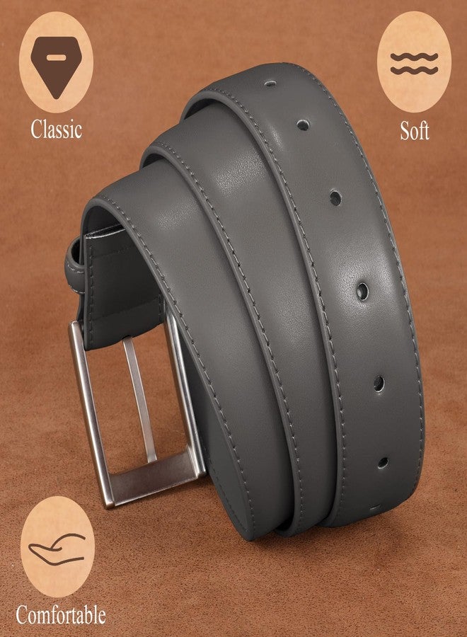 WHIPPY Men's Casual Leather Belt Fashion Leather Dress Belt Classic Every Day Jeans Belt for Men Work Business, Grey, S - Image 3