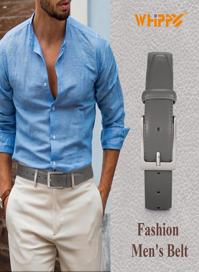 WHIPPY Men's Casual Leather Belt Fashion Leather Dress Belt Classic Every Day Jeans Belt for Men Work Business, Grey, S - Image 5