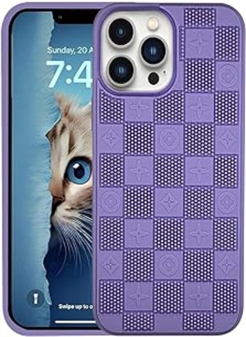 Silicone Case Microfiber Lining with 3D Pattern Boxes Back For Apple iPhone 13 Pro Max 6.7 Inch (Lavender)