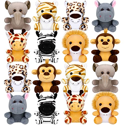 Elcoho 16 Piece Safari Mini Stuffed Jungle Animal Set  Small Stuffed Forest Animal 375 Inch Animal Keychain Plush Toys for Kids Birthday Parties - Image 1