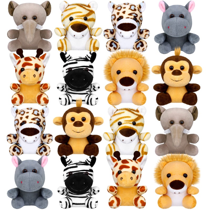 Elcoho 16 Piece Safari Mini Stuffed Jungle Animal Set  Small Stuffed Forest Animal 375 Inch Animal Keychain Plush Toys for Kids Birthday Parties - Image 2