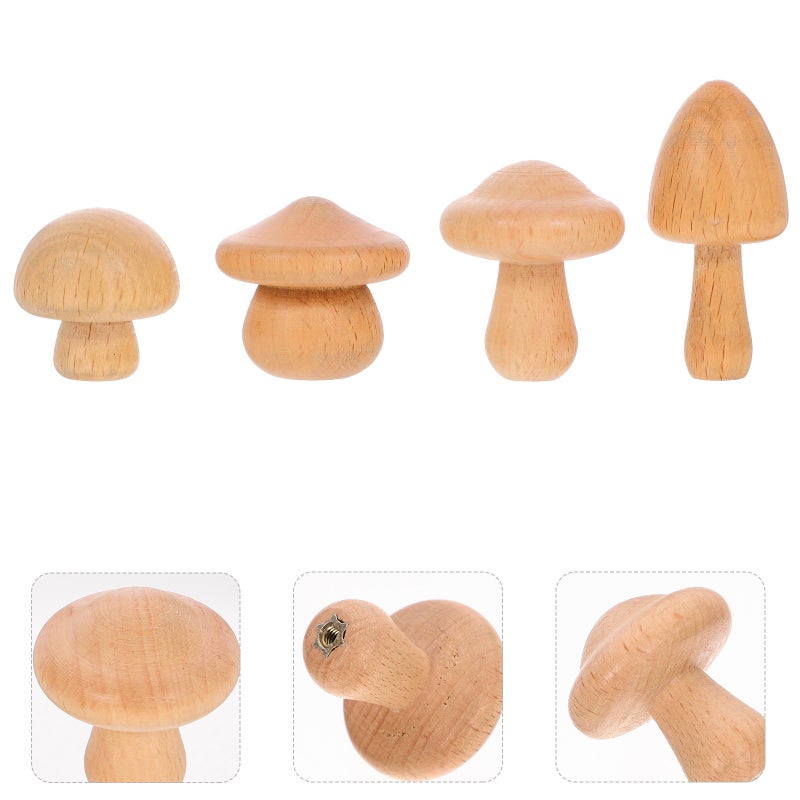 4pcs Mushroom Coat Hook Nail Free Wood Hook Mushroom Wall Hook Hanger - Image 2