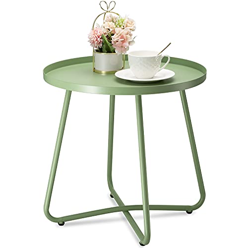danpinera Outdoor Side Tables Weather Resistant Steel Patio Small Round Outdoor Metal End Table for Patio Yard Balcony Garden Bedside Green