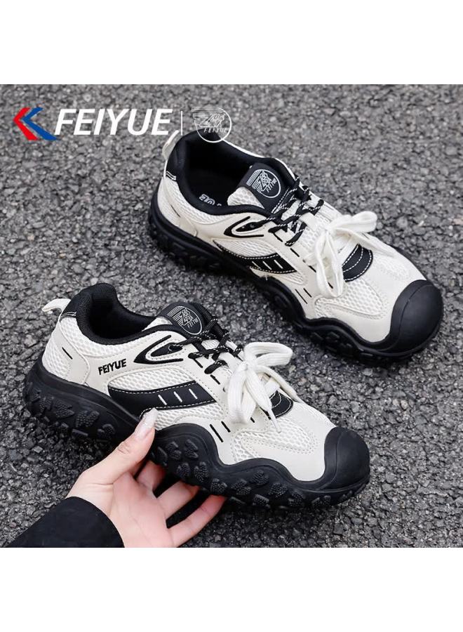 Feiyue Official Women's Sports Shoes  Spring New Versatile Thick-soled Dad Sneakers Women Beige Black Size 39 - Image 2