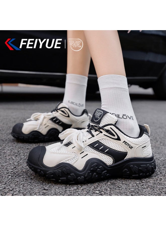 Feiyue Official Women's Sports Shoes  Spring New Versatile Thick-soled Dad Sneakers Women Beige Black Size 39 - Image 5