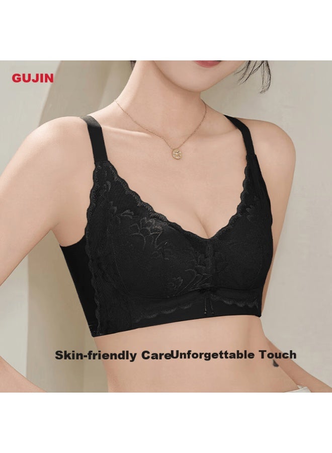 Gujin Sweet Style Lace Lightweight Wireless Women's Bra Small Bust Push-up Support Side Breast Collection - Image 1