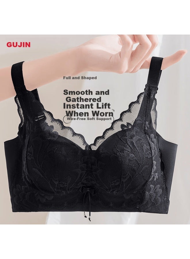 Gujin Sweet Style Lace Lightweight Wireless Women's Bra Small Bust Push-up Support Side Breast Collection - Image 2
