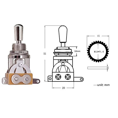 JD.Moon Electric Guitar 3 Way Toggle Switch Pickup Selector Switch with Brass Tip Knob (Chrome) - Image 5