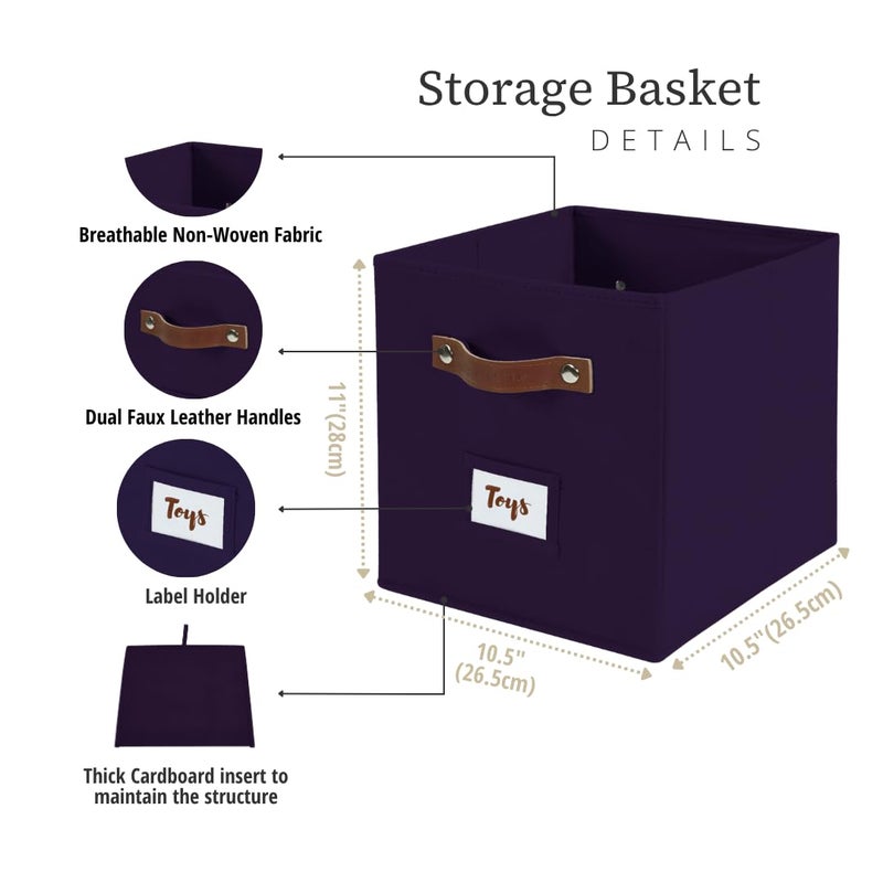 DECOMOMO Storage Bins, Cube Storage Bin with Labels, Fabric Storage Cubes for Shelves (10.5" x 11" / 6pcs, Deep Violet) - Image 3