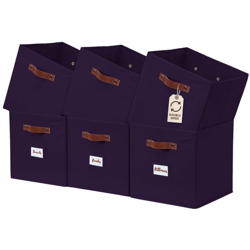 DECOMOMO Storage Bins, Cube Storage Bin with Labels, Fabric Storage Cubes for Shelves (10.5" x 11" / 6pcs, Deep Violet) - Image 1
