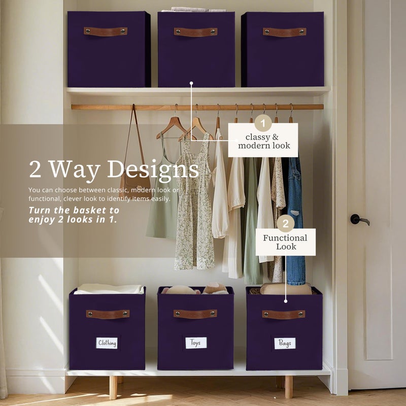 DECOMOMO Storage Bins, Cube Storage Bin with Labels, Fabric Storage Cubes for Shelves (10.5" x 11" / 6pcs, Deep Violet) - Image 4