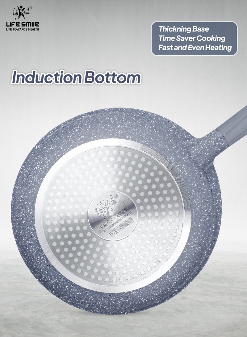 Life Smile Non-Stick Frying Pan Set 3PCS (20cm, 24cm, 28cm) Induction Base | Granite Coating | Even Heat Cooking | bakelite Handle - Image 3