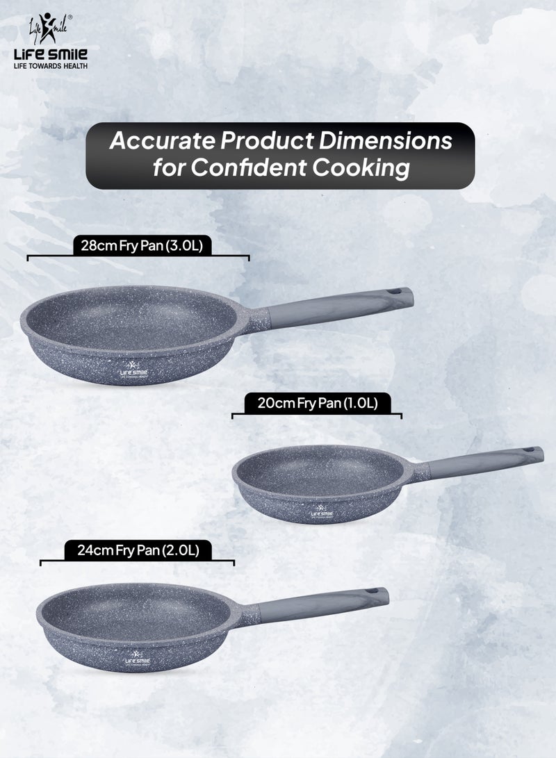 Life Smile Non-Stick Frying Pan Set 3PCS (20cm, 24cm, 28cm) Induction Base | Granite Coating | Even Heat Cooking | bakelite Handle - Image 2