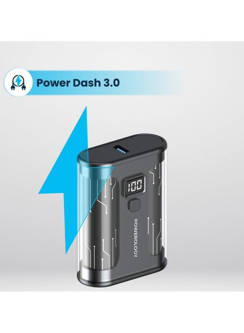 Powerology Crystalline Series Power Bank 10000mAh, 35W PD, Digital Display, USB C & USB-A Outputs, 35W USB-C Input, 35W PD USB-C Output, 18W QC USB-A Output, 22.5W SCP, Portable, Transparent Design - Black - Image 4