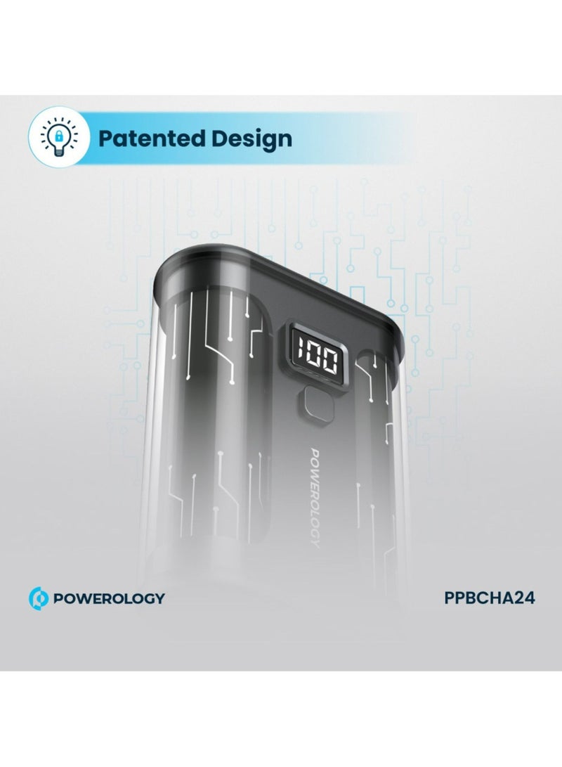 Powerology Crystalline Series Power Bank 10000mAh, 35W PD, Digital Display, USB C & USB-A Outputs, 35W USB-C Input, 35W PD USB-C Output, 18W QC USB-A Output, 22.5W SCP, Portable, Transparent Design - Black - Image 3