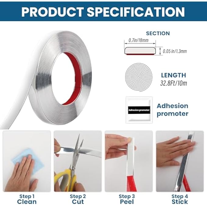 PEEL AND STICK MOLDING TRIM WATERPROOF MIRROR TAPE BORDER FLEXIBLE WALL TRIM MOLDING SELF ADHESIVE FOR HOME DECORATION WALL PROTECTION(32.8 FT) - Image 3