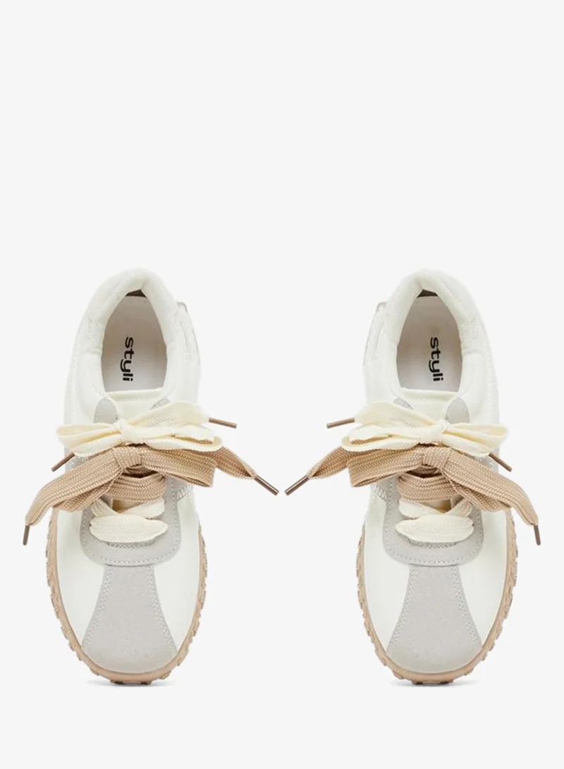 Styli Double Lace Up Textured Sneakers