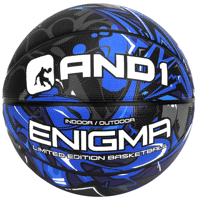 AND1 Enigma Indoor/Outdoor Youth Premium Rubber Streetball, Blue and Black, 27.5 - Image 1