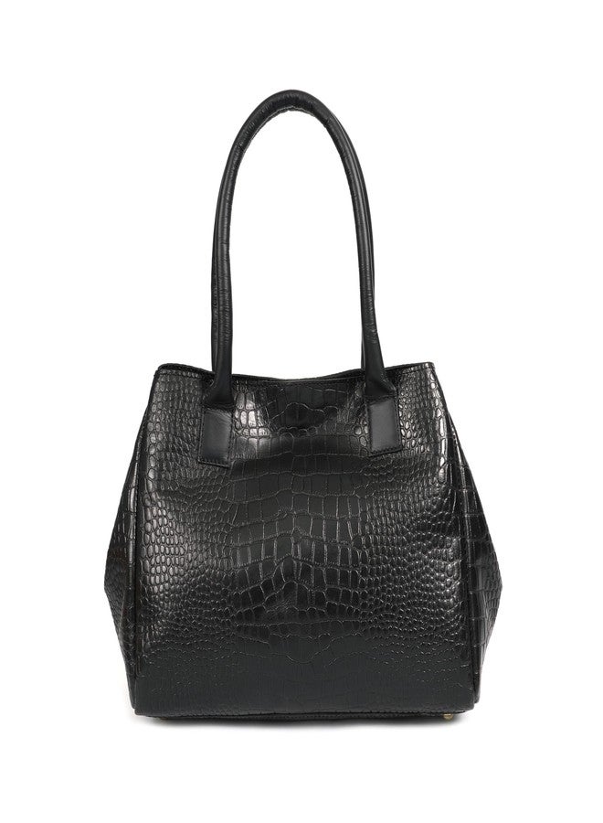 Celtic Premium Croc-Embossed Leather Tote with Dual Handles, Zip Closure & Detachable Strap - Image 3