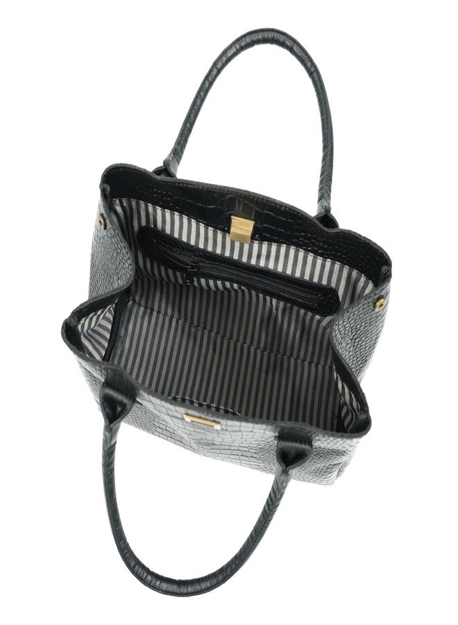 Celtic Premium Croc-Embossed Leather Tote with Dual Handles, Zip Closure & Detachable Strap - Image 5