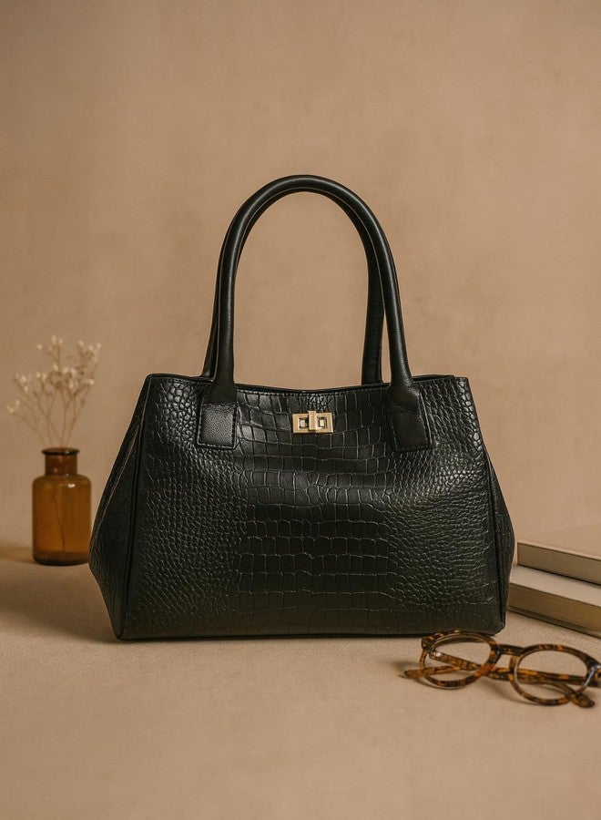 Celtic Premium Croc-Embossed Leather Tote with Dual Handles, Zip Closure & Detachable Strap - Image 2