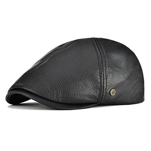 VOBOOM Lambskin Leather Ivy Newsboy Caps 6 Panel Cabbie Beret Hat (7 1/4, Black) - Image 1