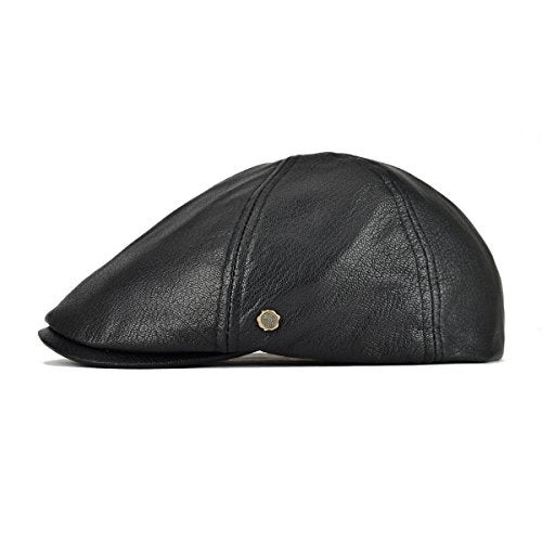 VOBOOM Lambskin Leather Ivy Newsboy Caps 6 Panel Cabbie Beret Hat (7 1/4, Black) - Image 2