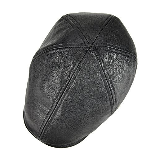 VOBOOM Lambskin Leather Ivy Newsboy Caps 6 Panel Cabbie Beret Hat (7 1/4, Black) - Image 5