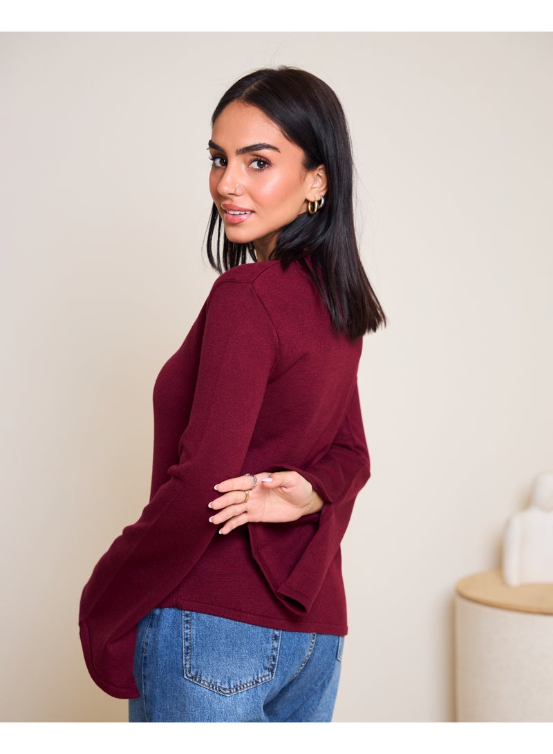 Dresscode Scarved Knitted Burgundy Top - Image 5