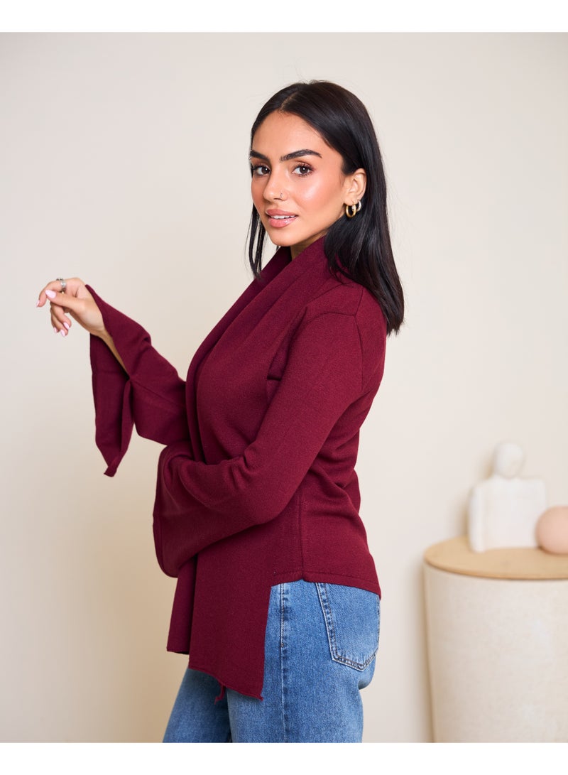 Dresscode Scarved Knitted Burgundy Top - Image 2