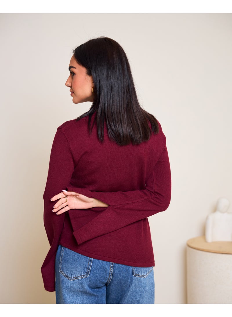 Dresscode Scarved Knitted Burgundy Top - Image 4