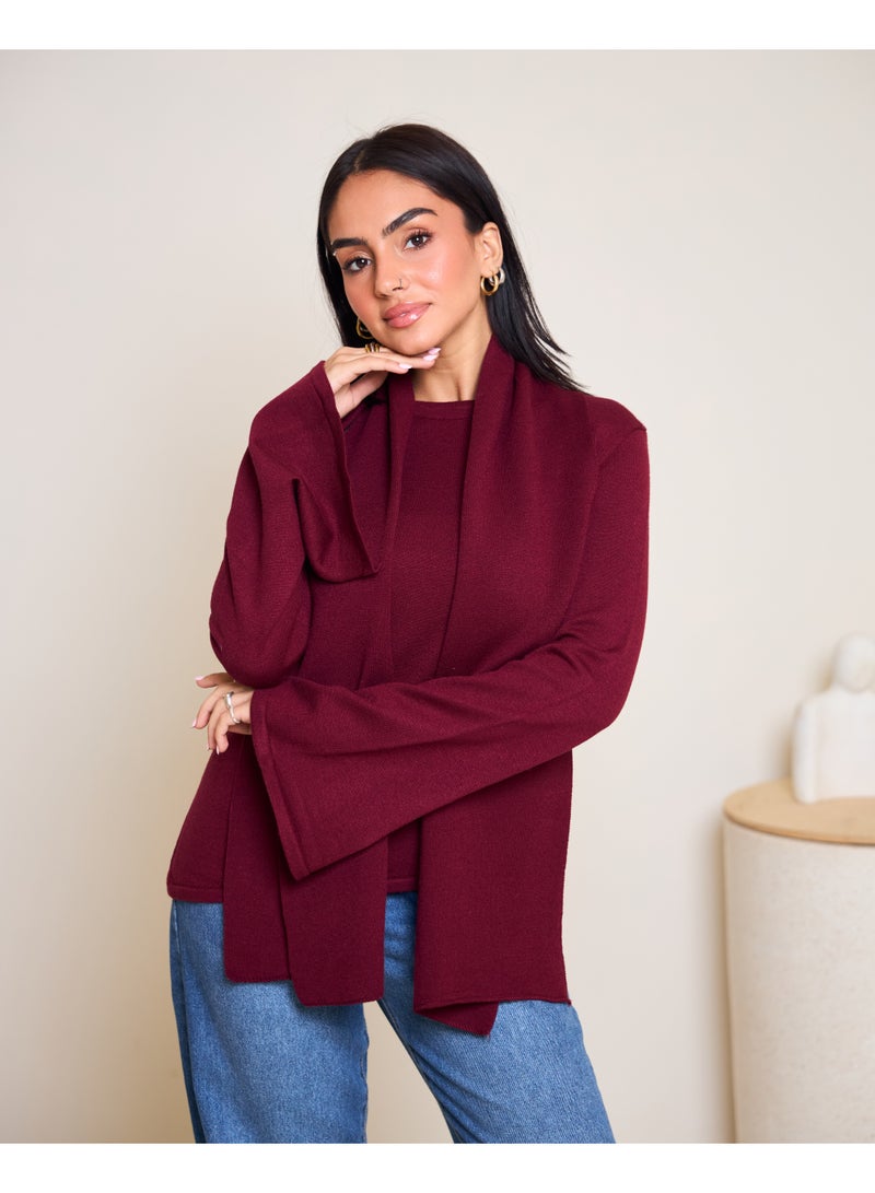 Dresscode Scarved Knitted Burgundy Top - Image 1