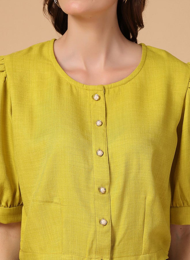 PlusS Yellow Cotton Crop Top for Women - Image 2
