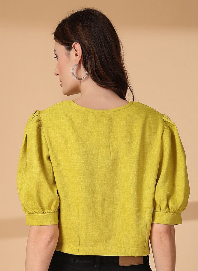 PlusS Yellow Cotton Crop Top for Women - Image 5