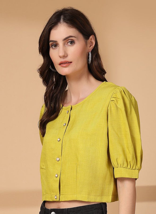 PlusS Yellow Cotton Crop Top for Women - Image 4